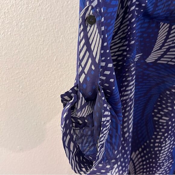 Lane Bryant Blouse Size 26/28 Blue Long Sleeve Sheer Career Roll-tab Sleeves - Picture 6 of 7